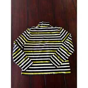 Talbots Petite Large Striped Turtleneck Green Navy White Stretch Cotton Top